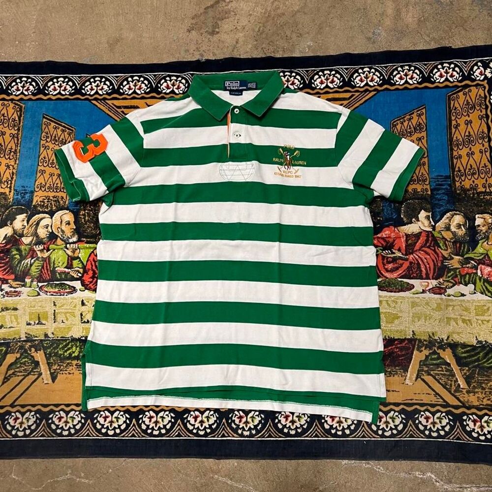 Ralph Lauren striped rugby polo shirt Size xxl green white big pony chief keef